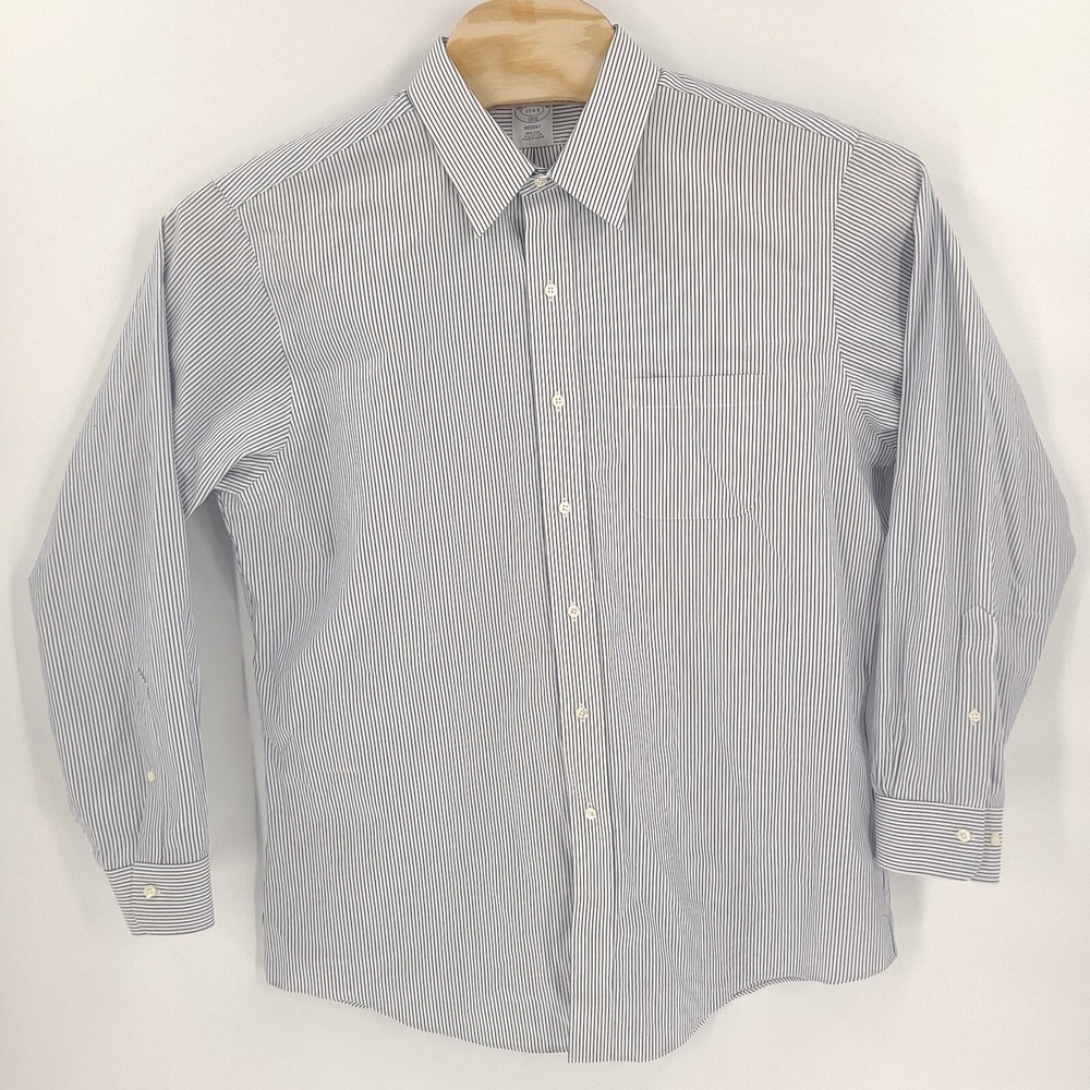 Brooks Brothers Shirt Mens 17 4/5 Blue Plaid Regent Striped Cotton Casual